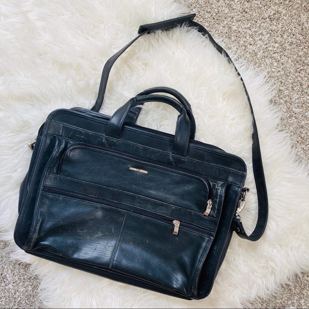 Vintage Perry Ellis Genuine Leather Briefcase Black Laptop Bag